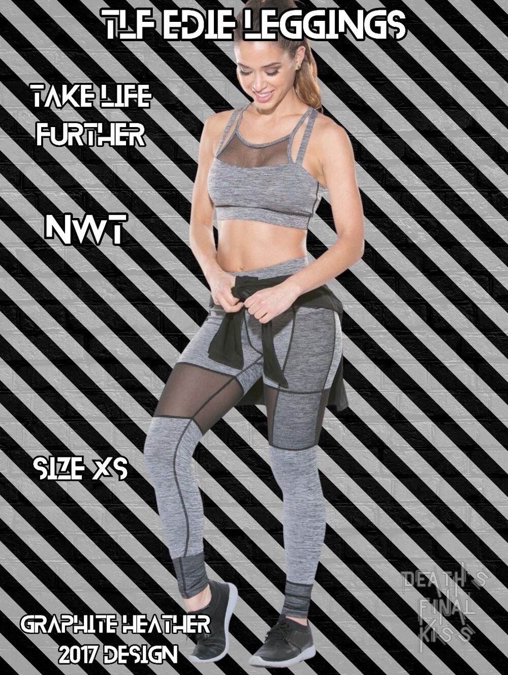 HTF Sexy TLF Take Life Further Edie Leggings Mesh Black Graphite Pockets XS